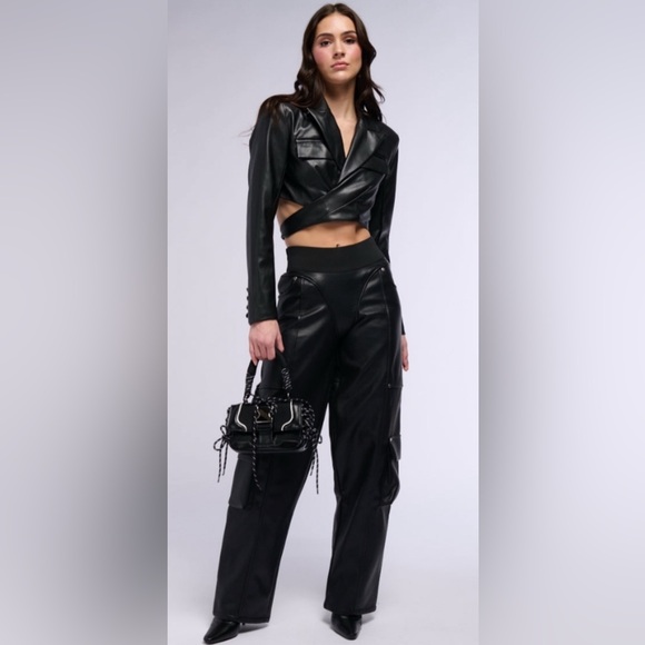 AKIRA Sleek Black Cargo Trousers - Picture 4 of 4